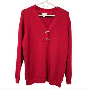 Charter Club Womens Sweater Red Amore Long Sleeve Cotton Henley Size 2X